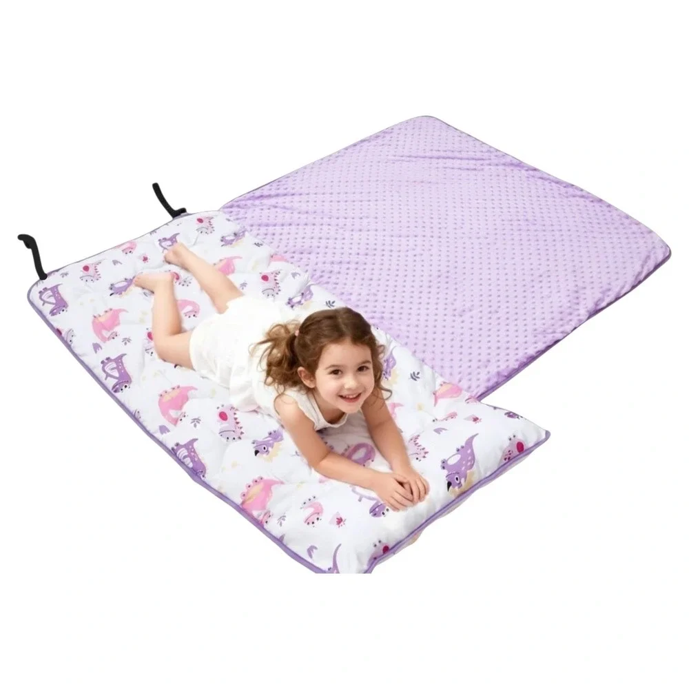 Dinosaur Purple & Pink Toddler Roll-Up Nap Mat with Pillow and Blanket